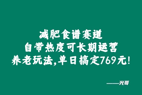 减肥食谱赛道，自带热度可长期运营，养老玩法，单日轻松搞定769元!